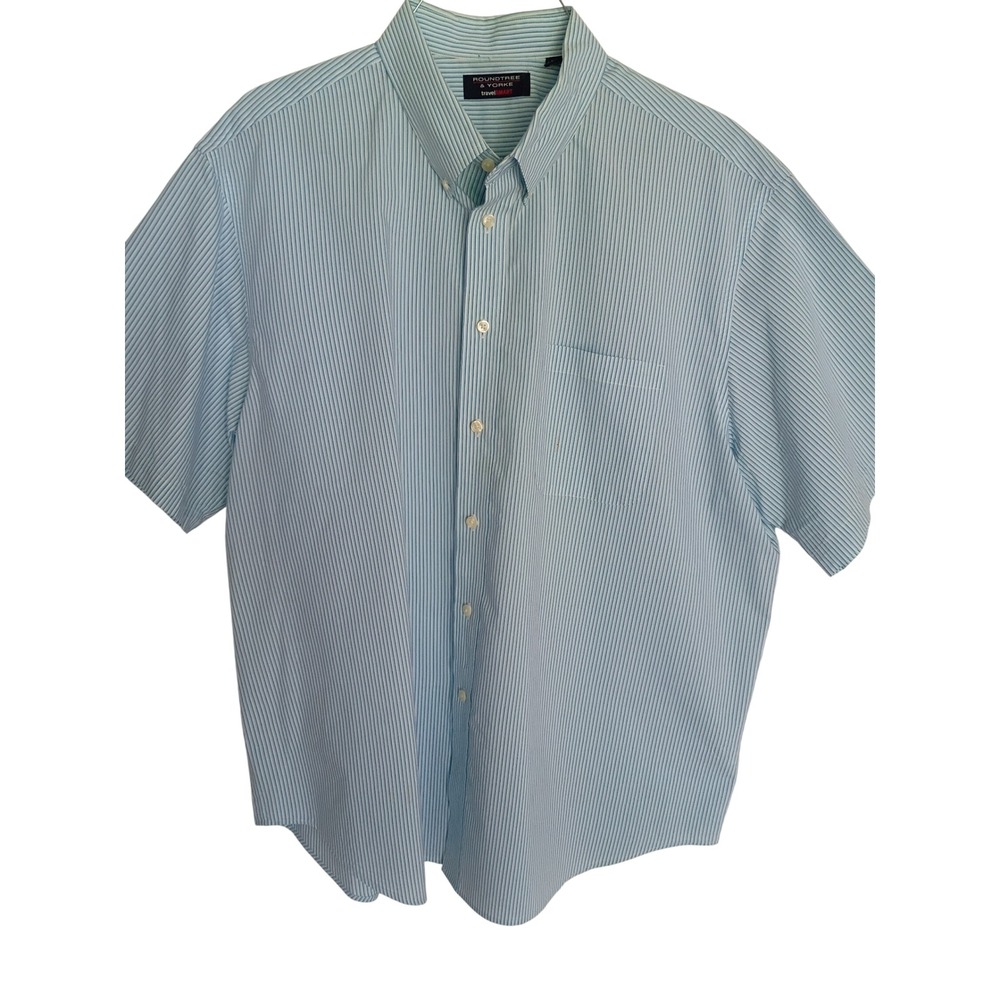 Roundtree & Yorke TravelSmart Mens XXL Blue StripedShort Sleeve Button DownShirt